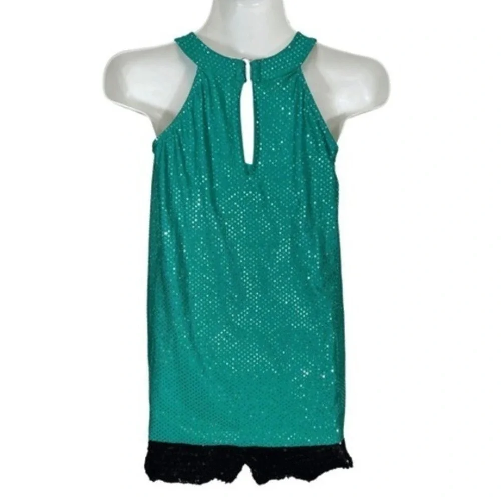 Revolution Dance Costume 2pc Teal Sequin Tunic Top Shorts Girls L Jazz Solo